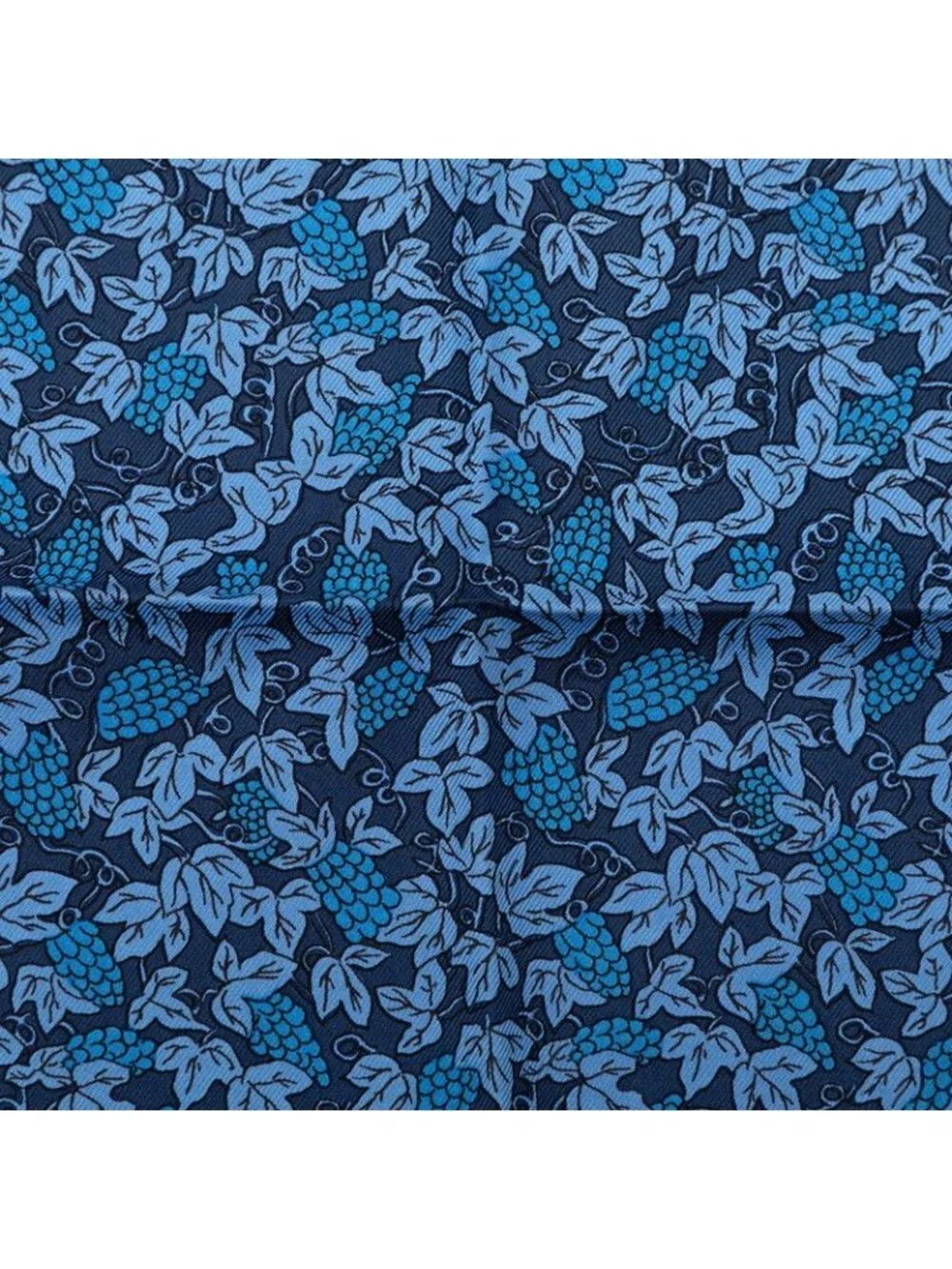 Hermes Carre 45 Petit Gavroche Grape Vines Gray Scarf Navy Blue Silk